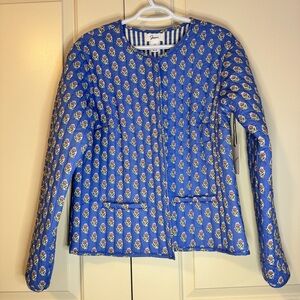 Japna NWT Quilted Floral Jacket Cotton Spring Pockets Hook & Eye Closure Sz M